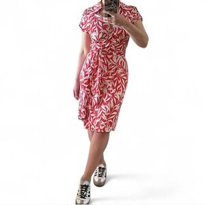 Diane Von Furstenberg Red and White Asymmetrical Wrap Midi Dress